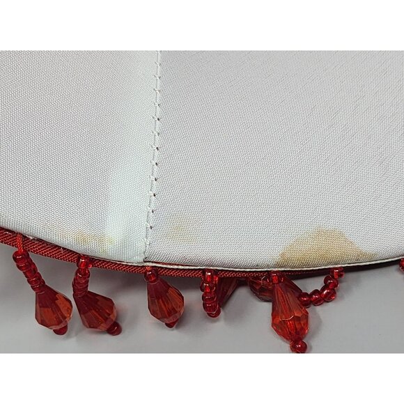 Vintage Crimson Red Fabric Bell Lampshade With Beaded Trim - Picture 14 of 16